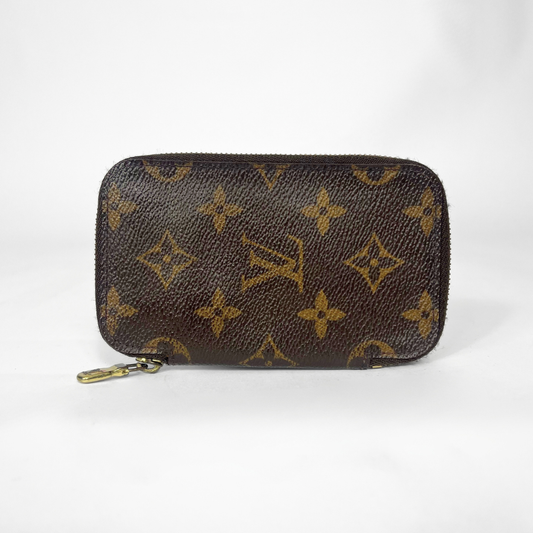 Brown monogram patterned wallet on a white background