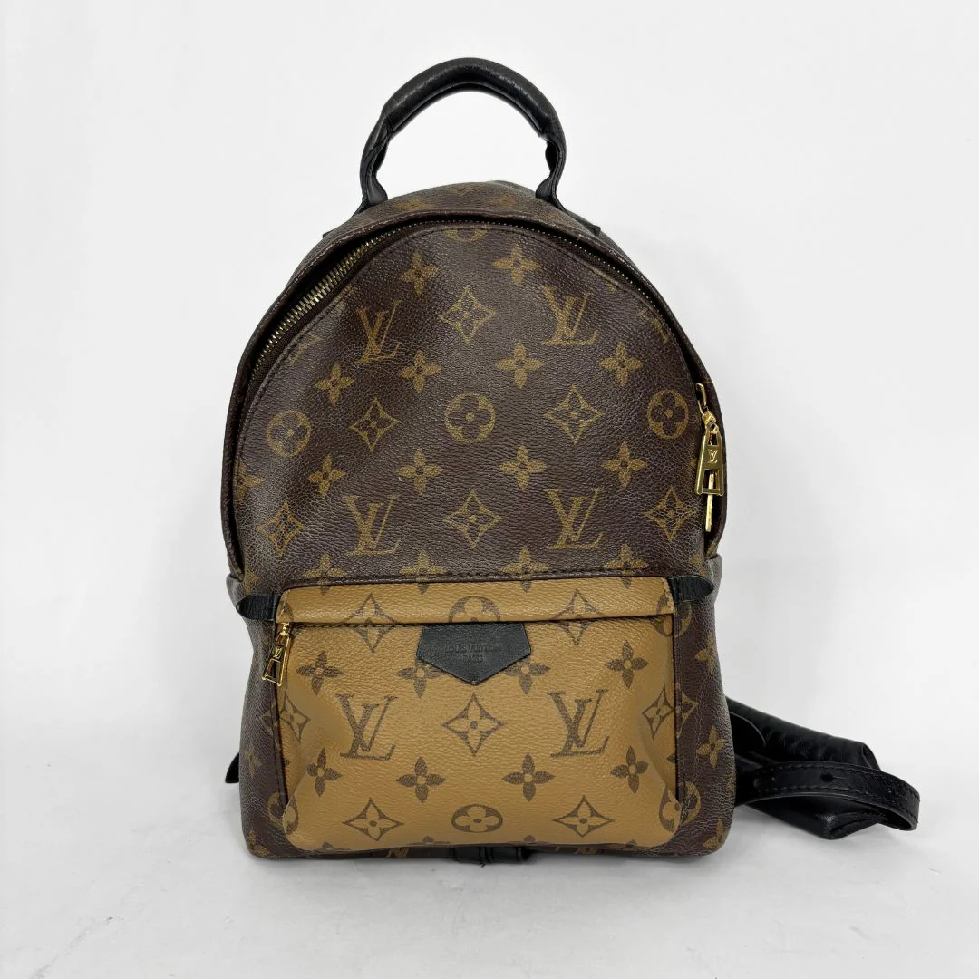 Louis Vuitton backpack with monogram pattern on a white background