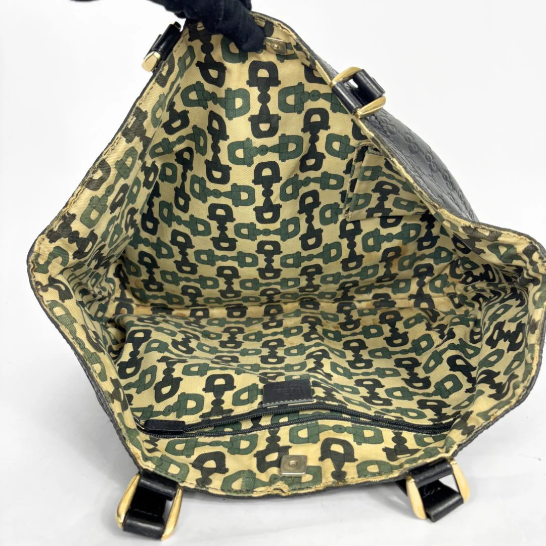 Black Gucci handbag on a white background