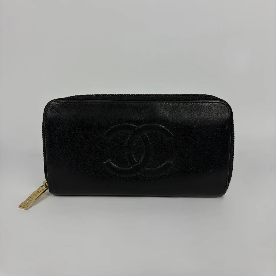 Black Chanel Wallet on white background