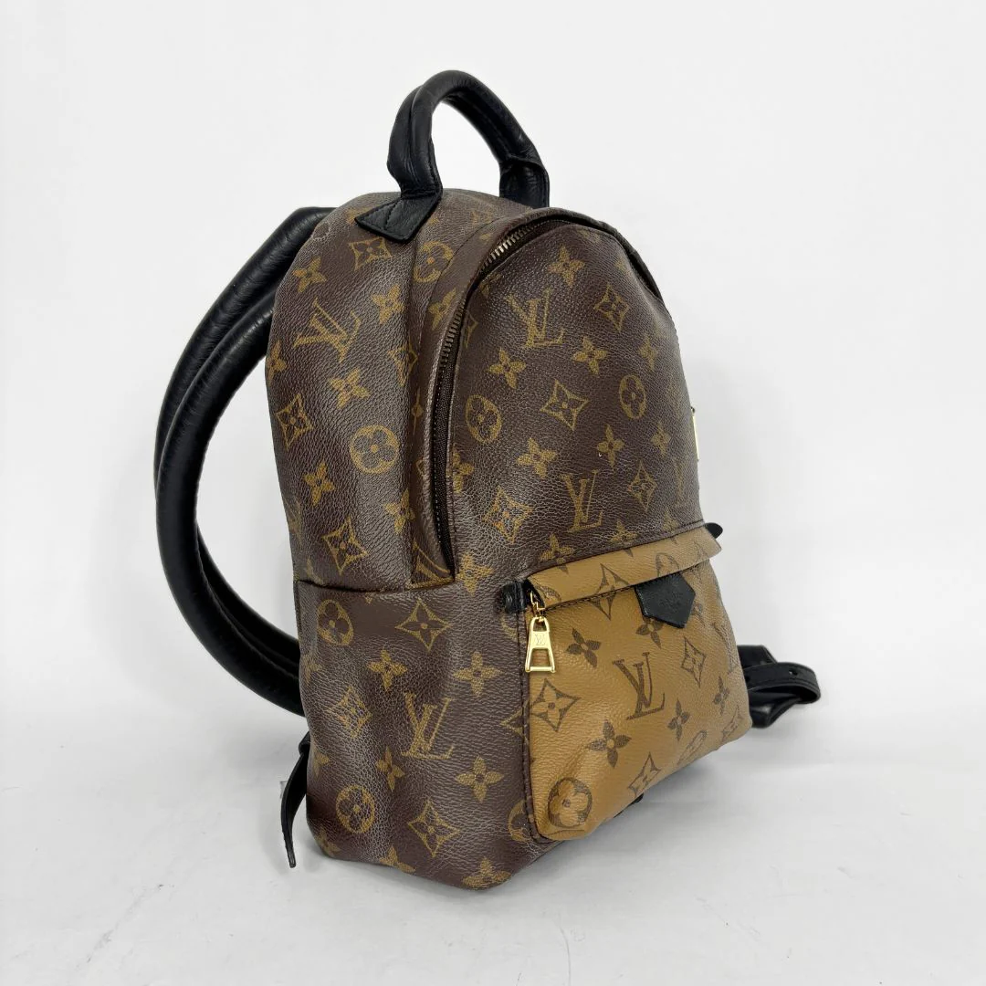 Louis Vuitton backpack with monogram pattern on a white background