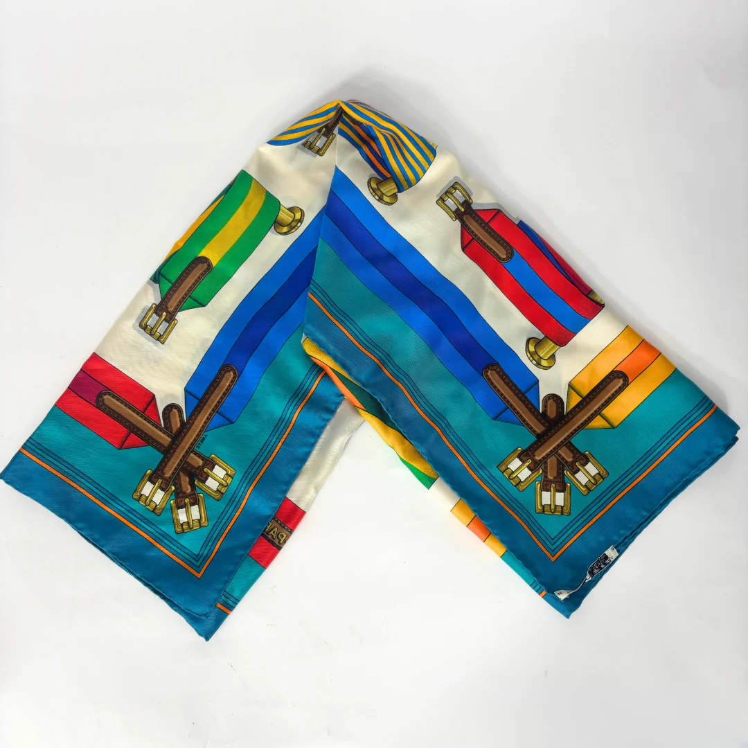 Colorful scarf with a pattern of boats on a white background