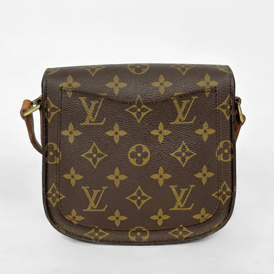 Louis Vuitton monogram handbag on a light gray background