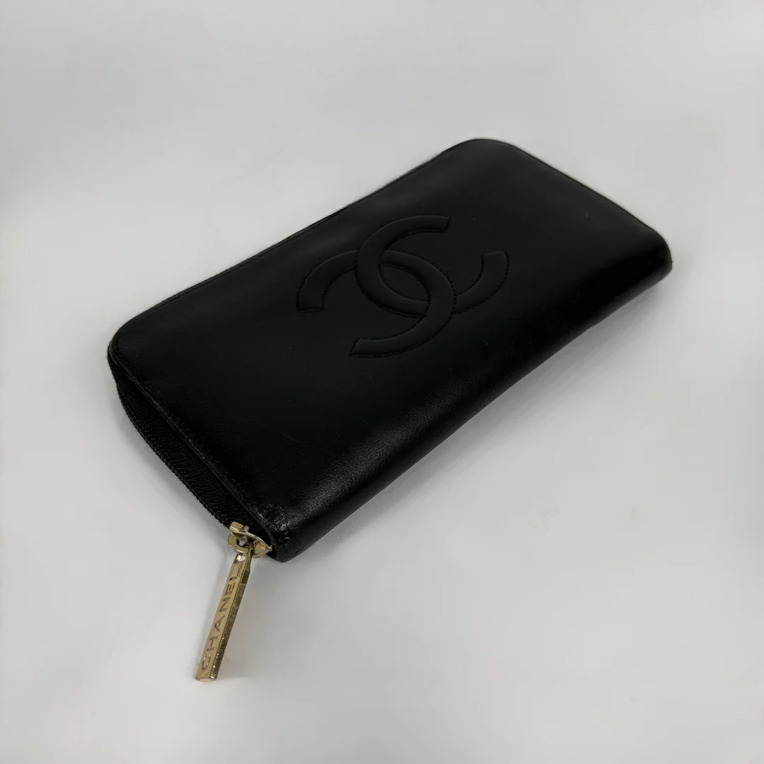 Black Chanel Wallet on white background