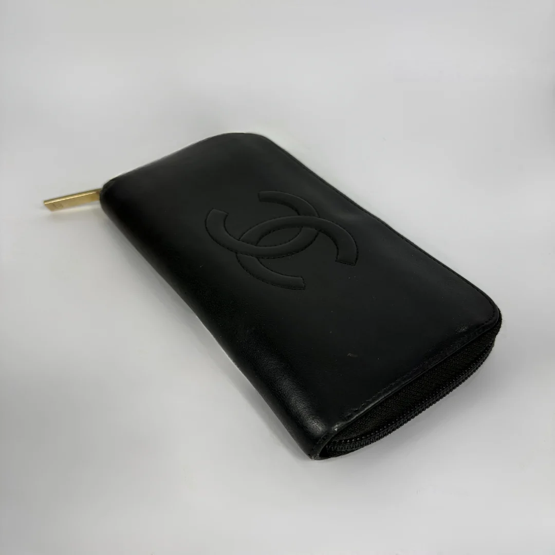 Black Chanel Wallet on white background