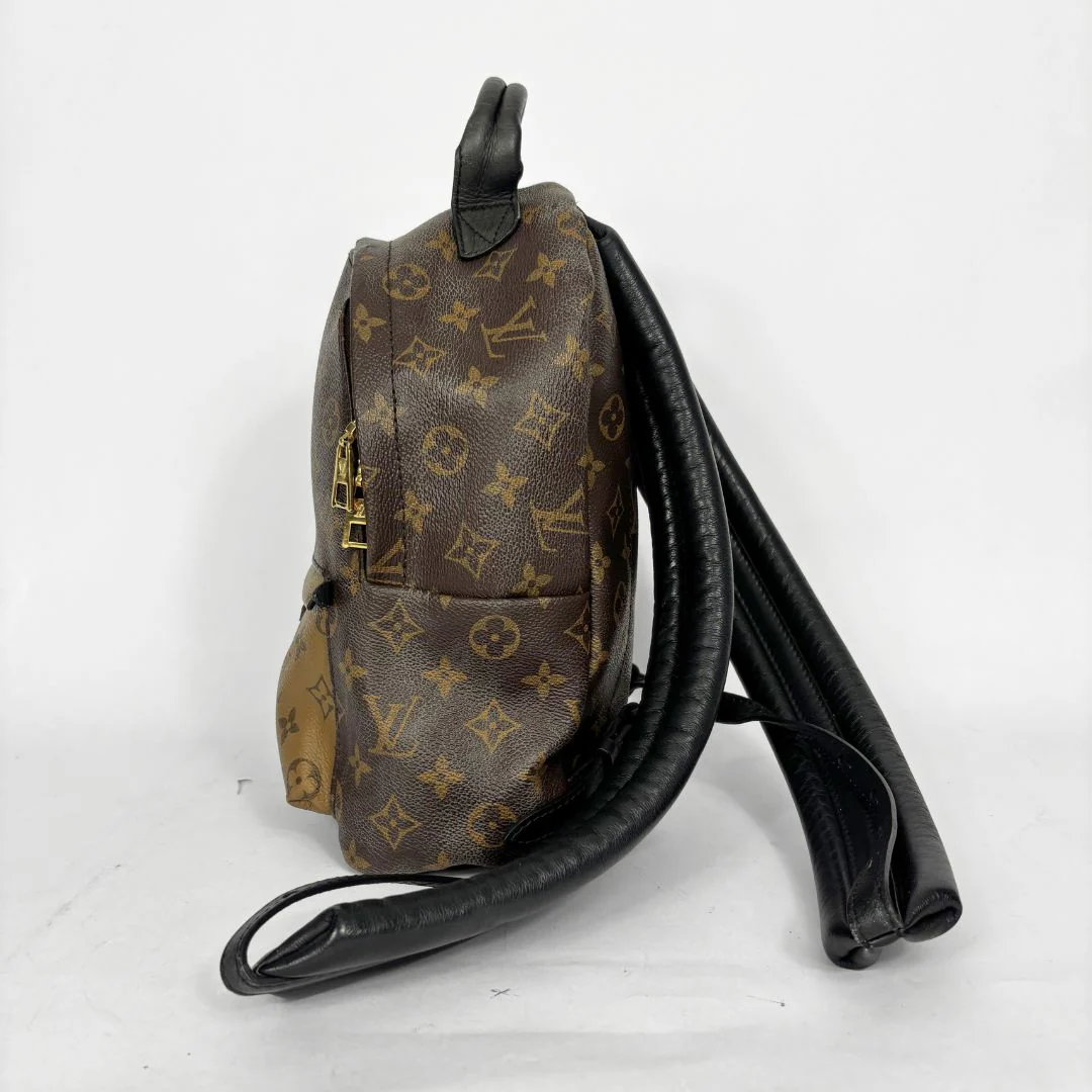 Louis Vuitton backpack with monogram pattern on a white background
