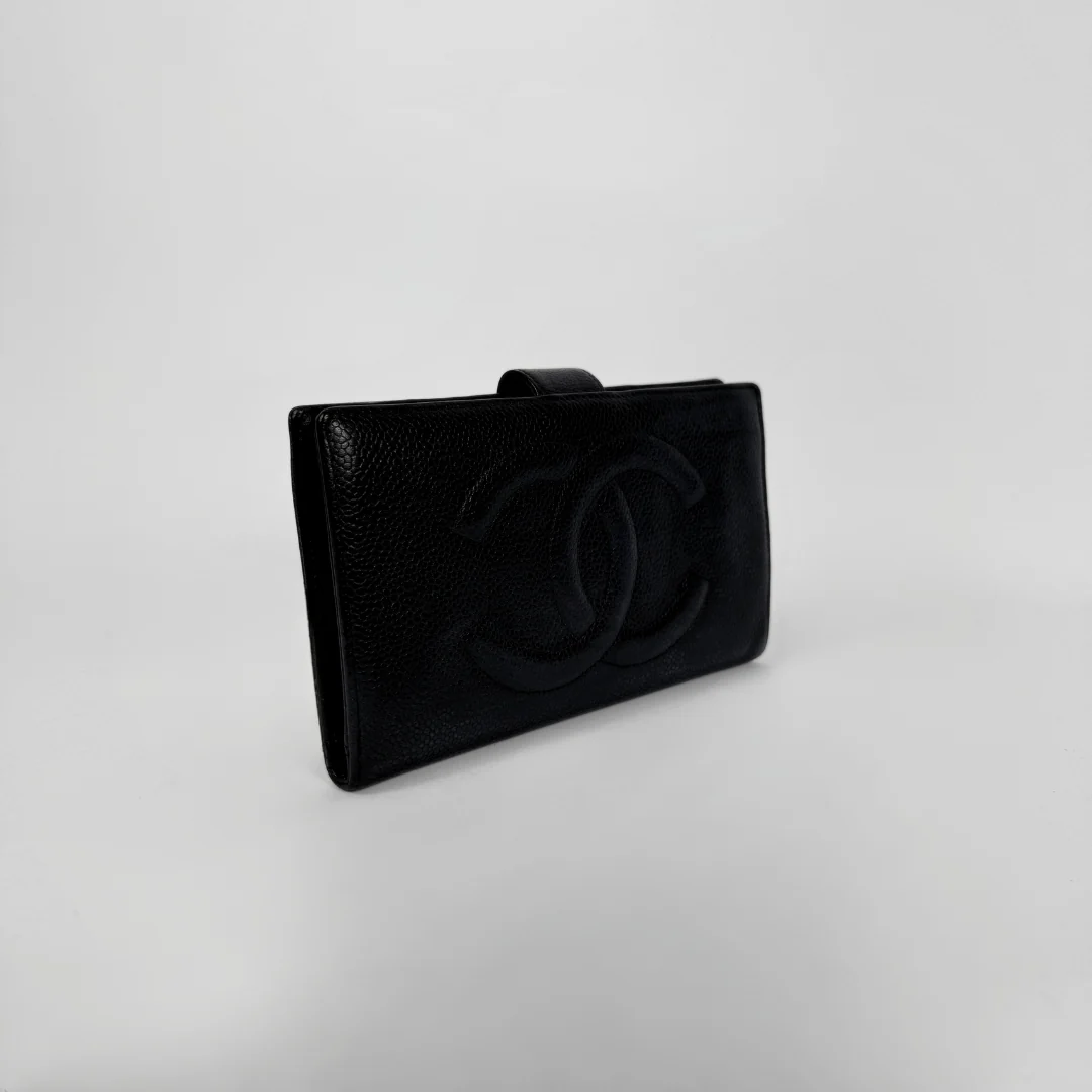 Chanel Caviar CC French Long Wallet in Black